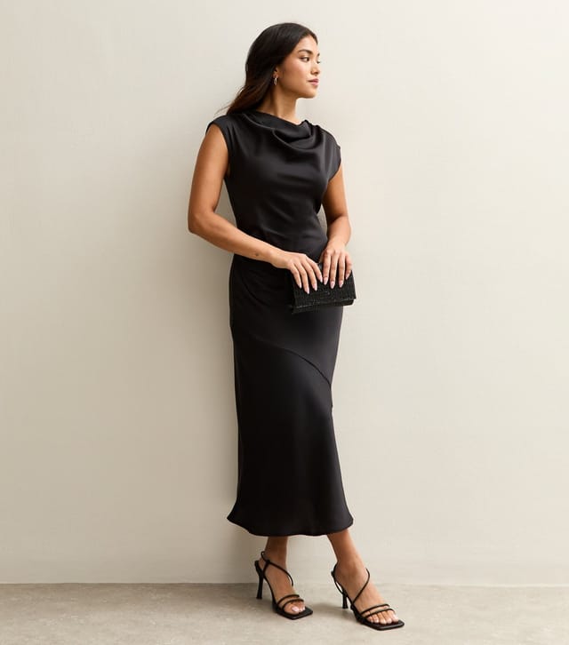 New Look Women's Petite Black Satin Cowl Neck Midi Dress New Look - 3