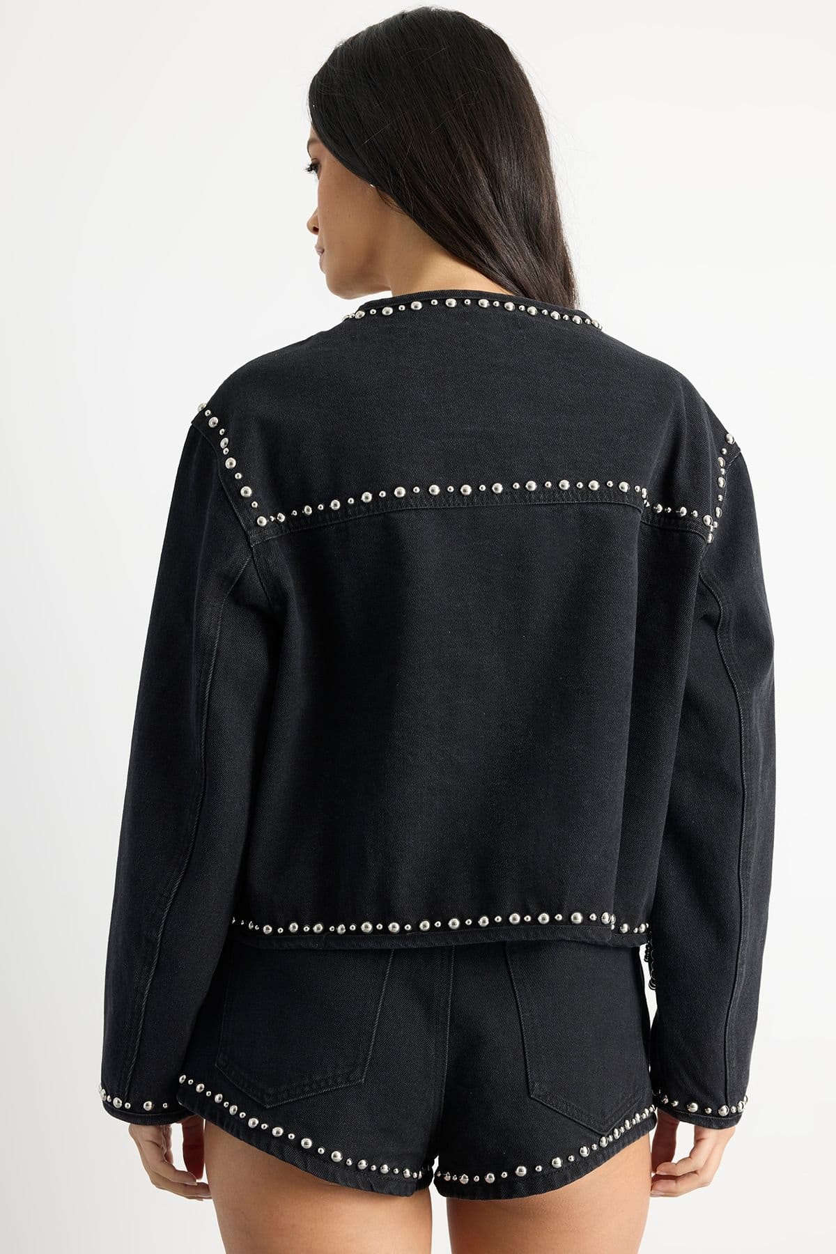 Warehouse Warehouse Women's Paisley Embellished Denim Jacket in Black - 4