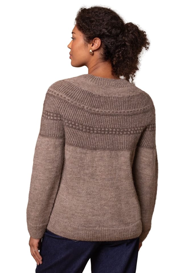 Celtic & Co Celtic & Co Women's British Wool Yoke Pattern Sweater in Taupe - 3