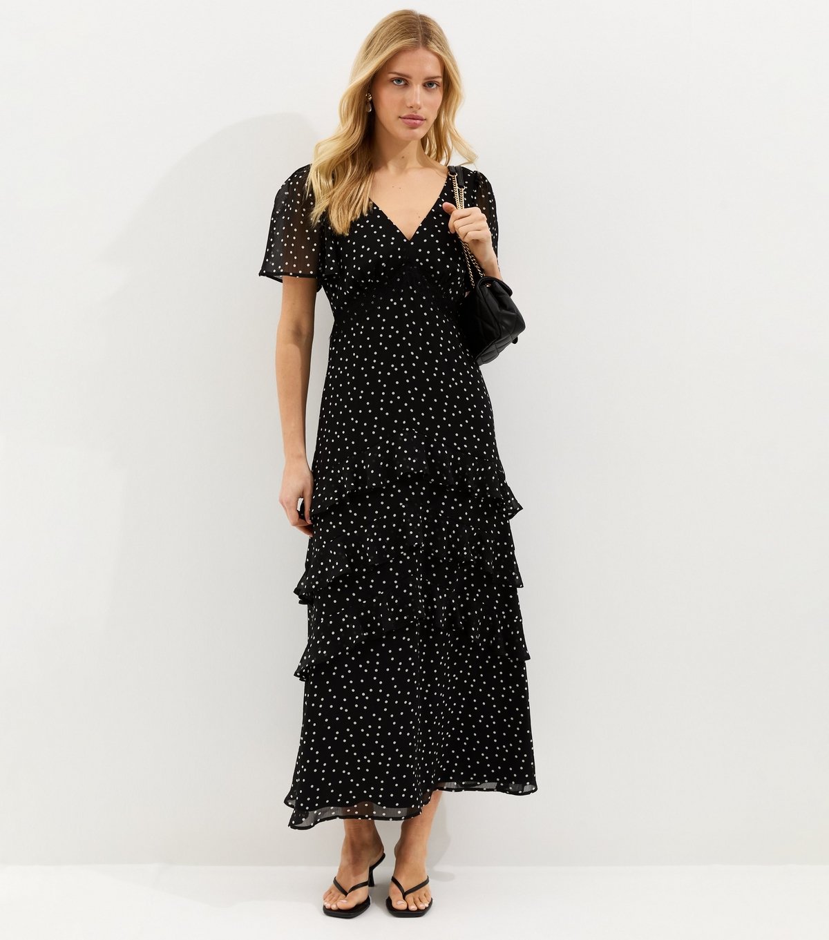 New Look Women's Black Polka Dot Chiffon Tiered Maxi Dress New Look - 3
