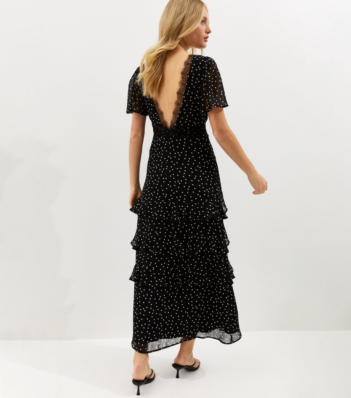 New Look Women's Black Polka Dot Chiffon Tiered Maxi Dress New Look - 4