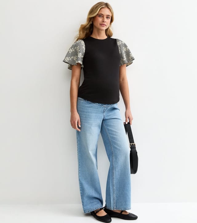 New Look Women's Maternity Black Soft Touch Contrast Check Sleeve Top New Look - 3