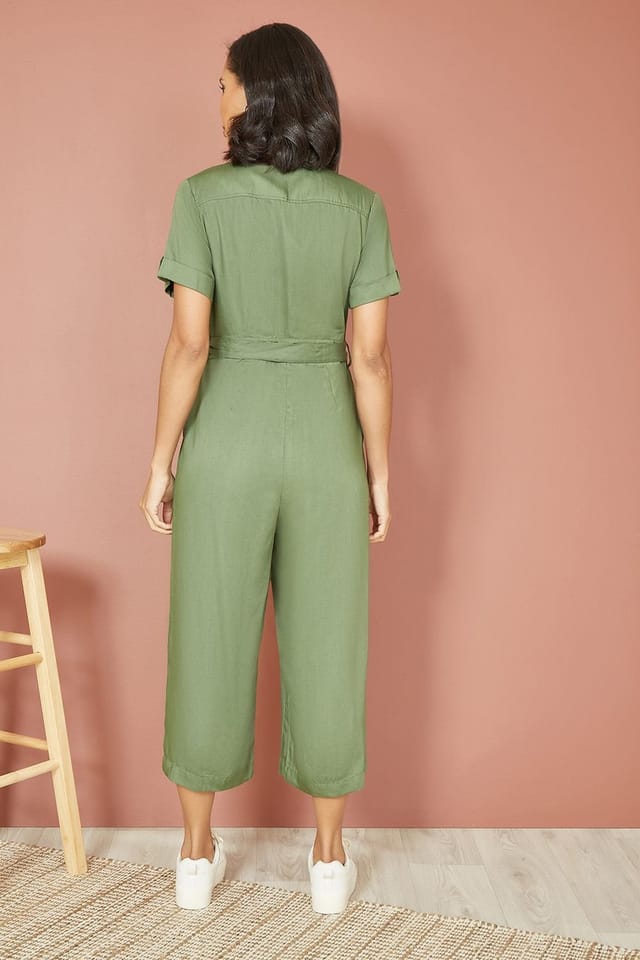 Yumi Yumi Women's Green Twill Viscose Utility Jumpsuit - 3
