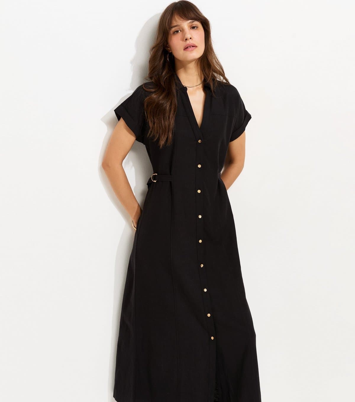 New Look Women's Tall Black Midi Shirt Dress New Look