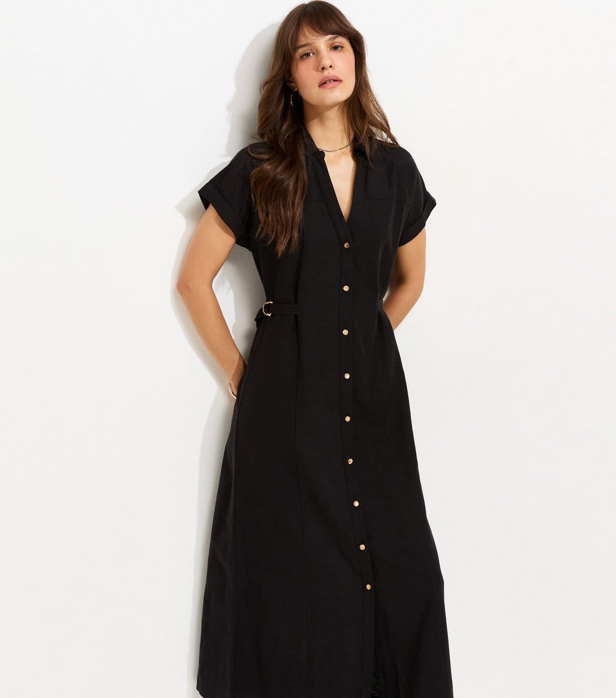 Women's Tall Black Midi Shirt Dress New Look