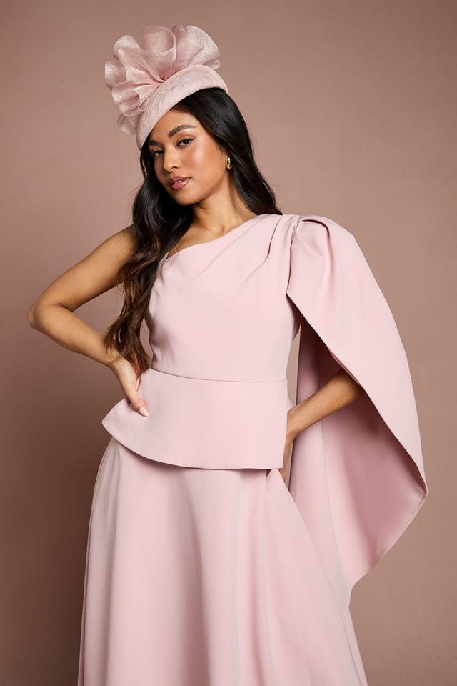 Coast Coast Women's Petite Lisa Tan Shoulder Crepe Midi Dress in Pale Pink - 2