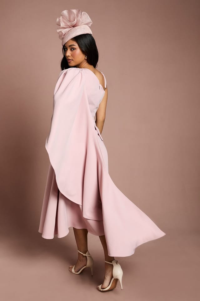 Coast Coast Women's Petite Lisa Tan Shoulder Crepe Midi Dress in Pale Pink - 3