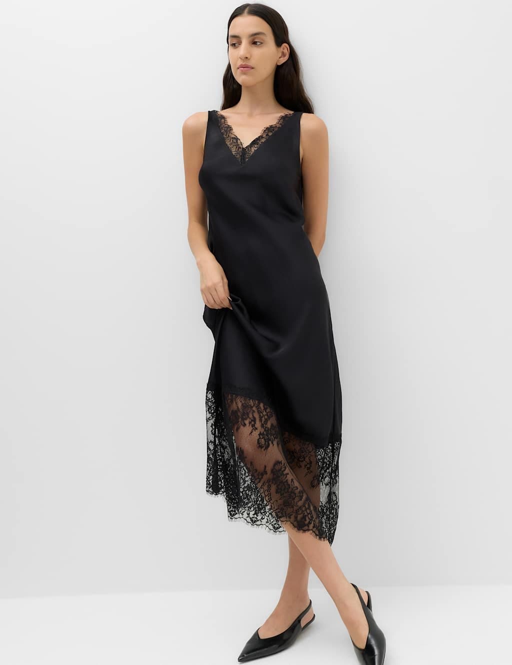 Marks & Spencer M&S Satin Lace Insert Midaxi Slip Dress Black