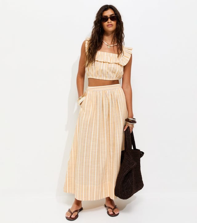 New Look Women's Yellow Cotton Stripe Frill Crop Top New Look - 3