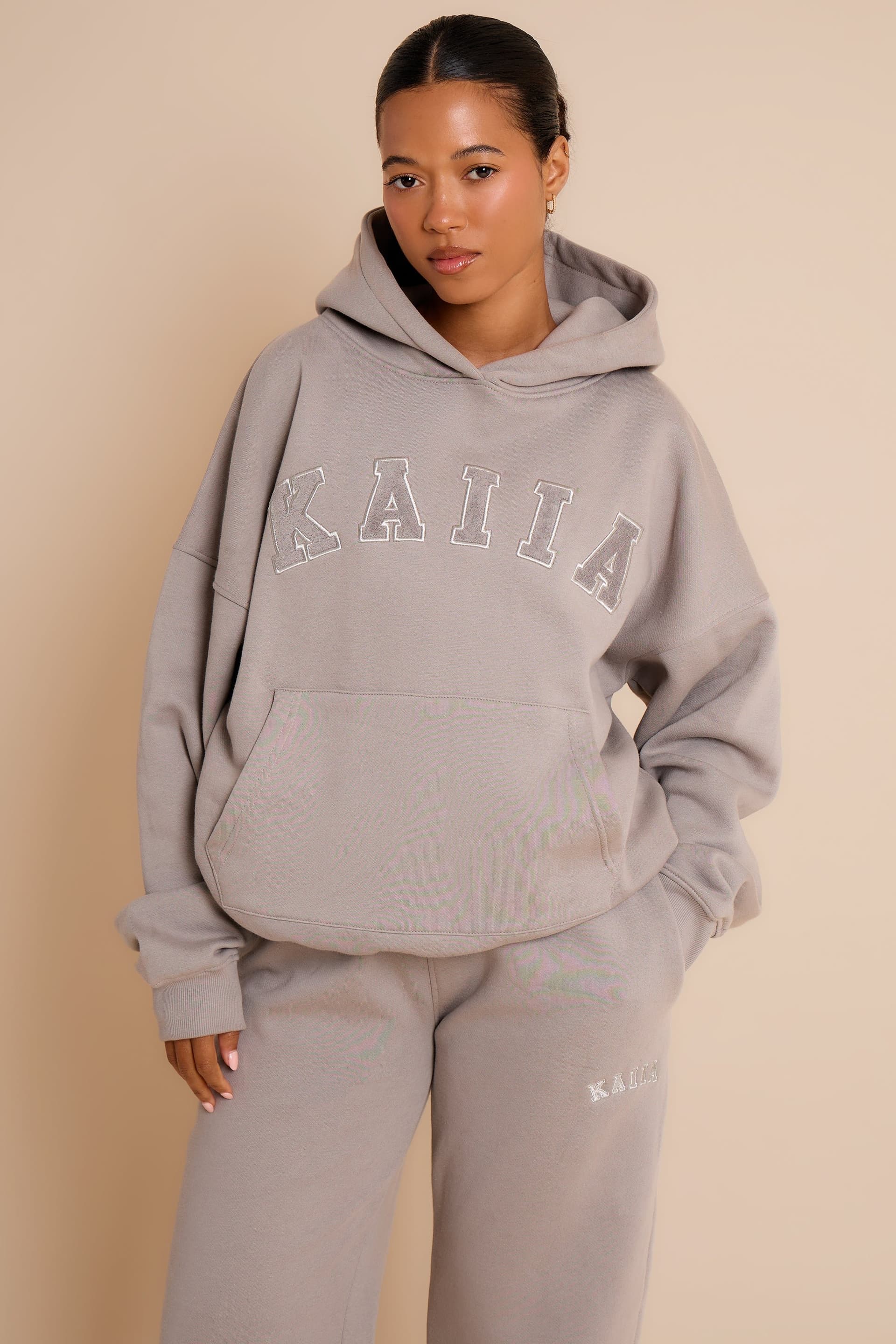 Kaiia Kaiia Slogan Oversized Hoodie Smoke Grey