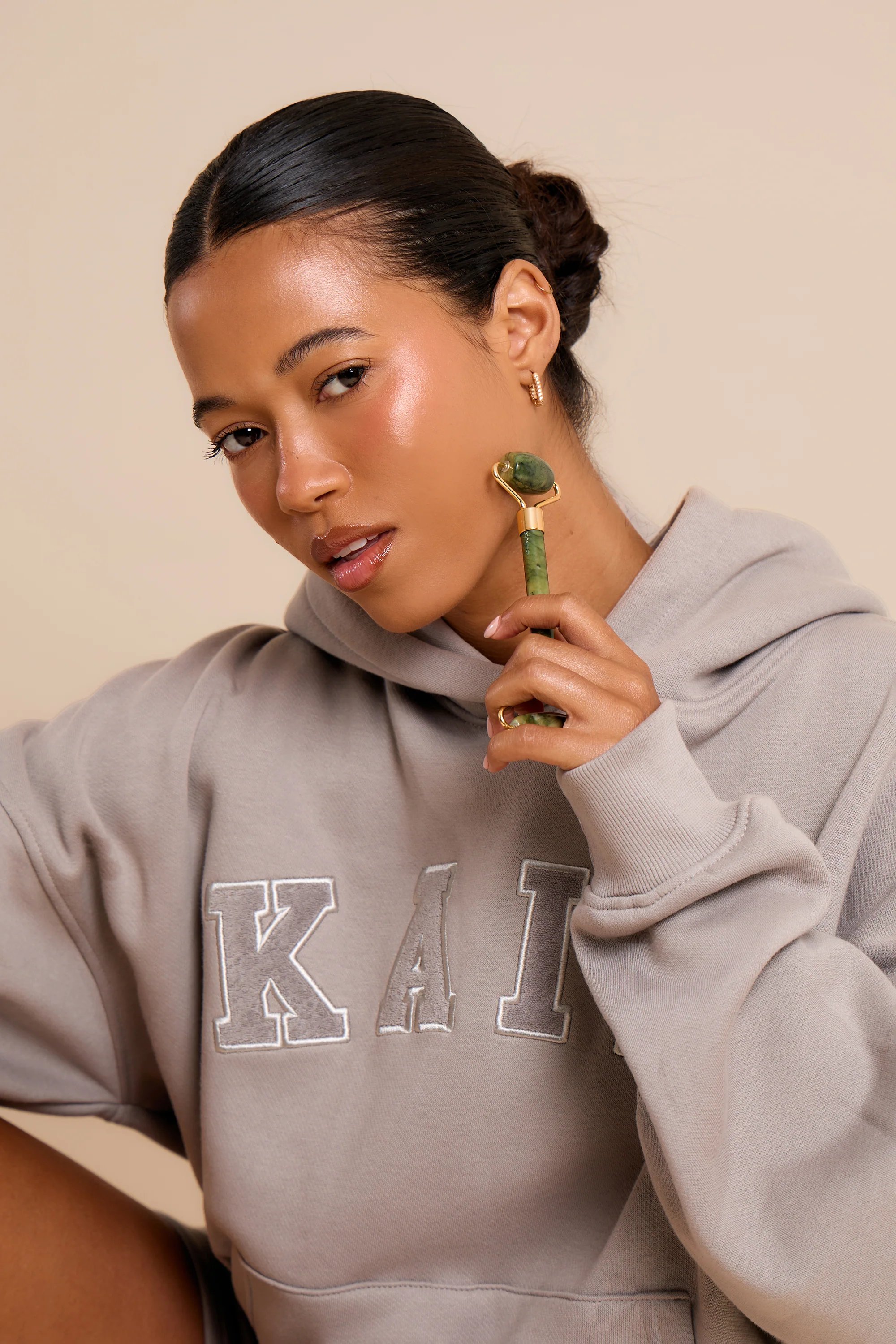 Kaiia Kaiia Slogan Oversized Hoodie Smoke Grey - 2