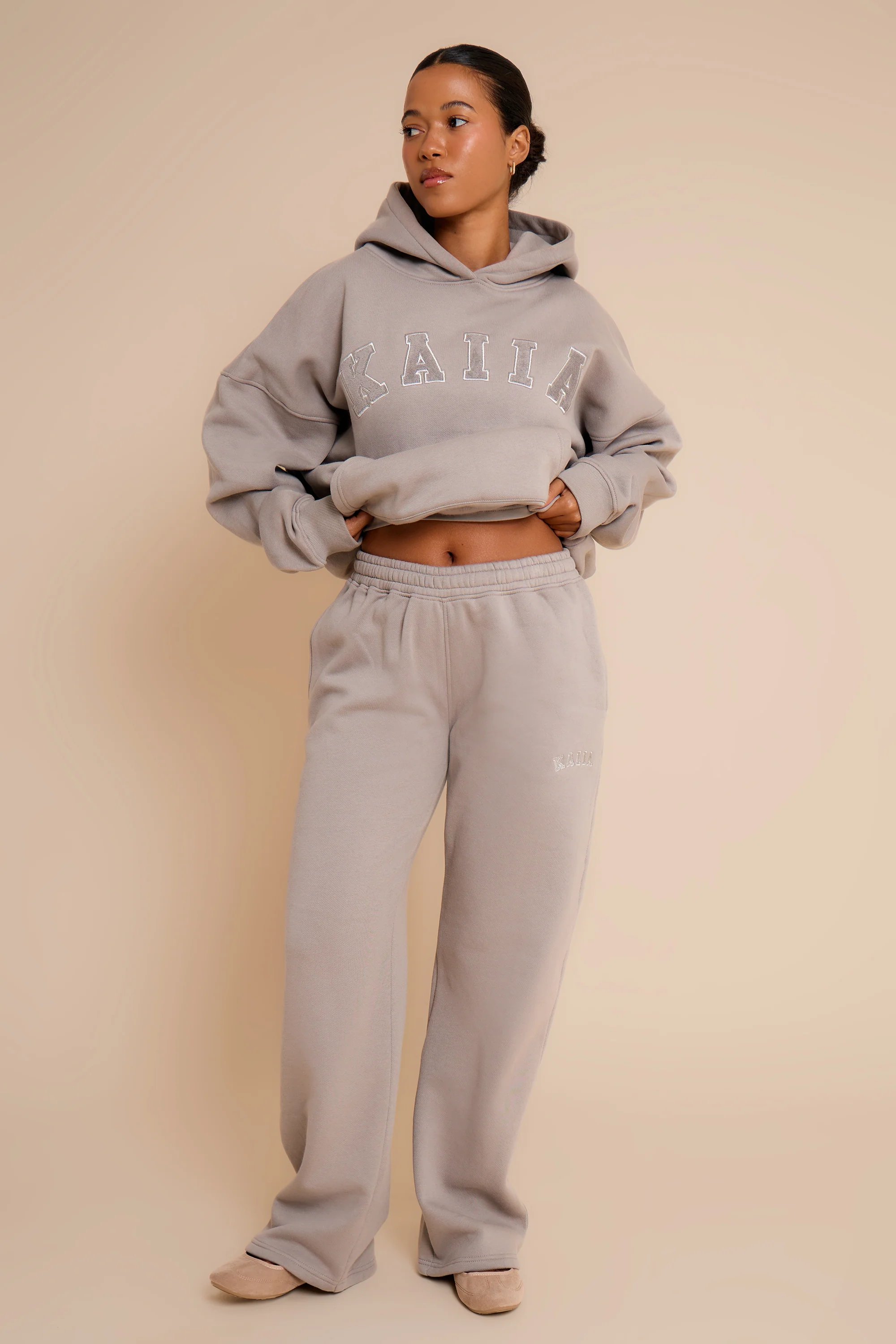 Kaiia Kaiia Slogan Oversized Hoodie Smoke Grey - 3