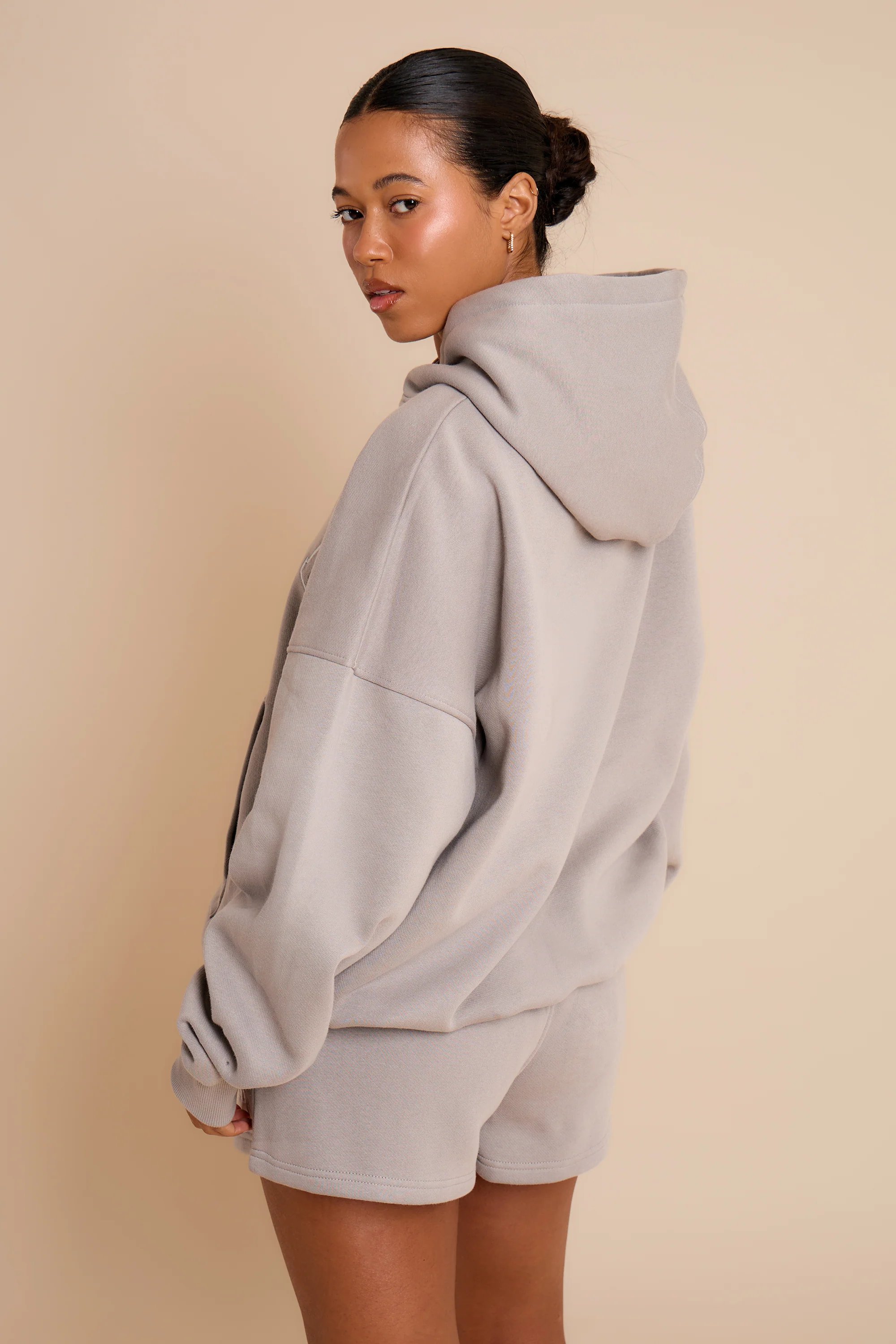 Kaiia Kaiia Slogan Oversized Hoodie Smoke Grey - 4