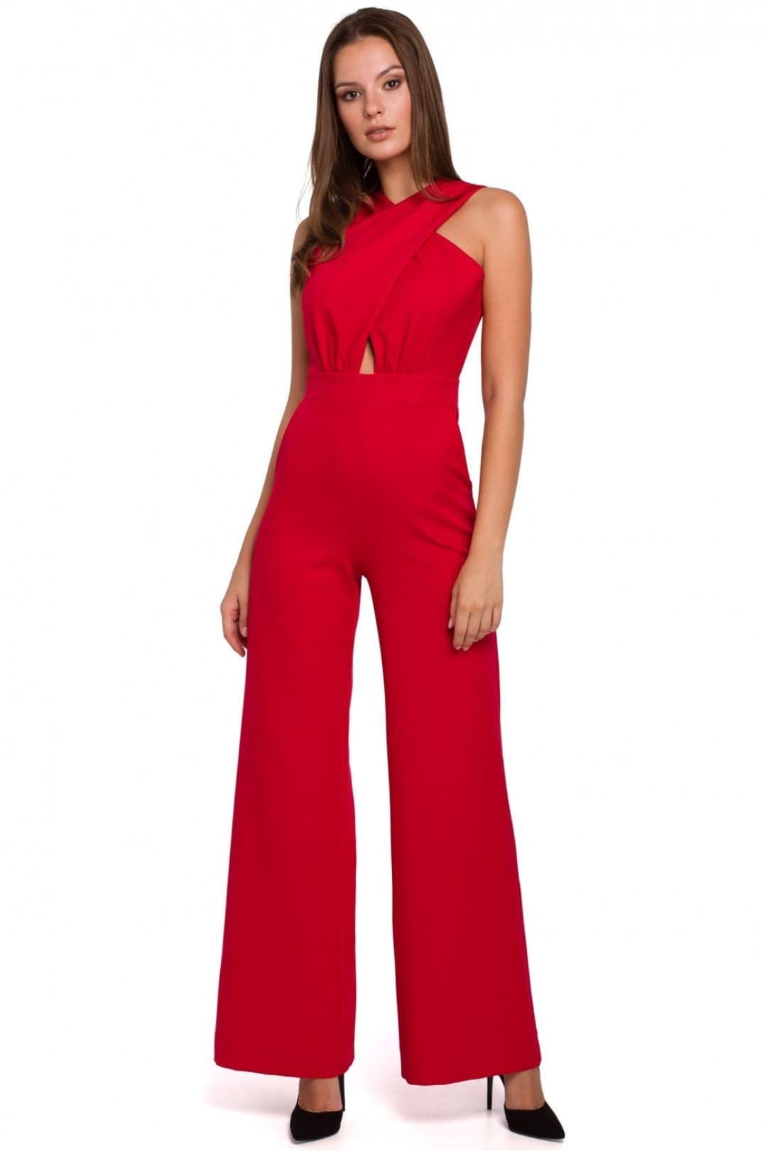 Love Lace Love Lace Women's Crosswise Stripe Overalls with Covered Zip in Red