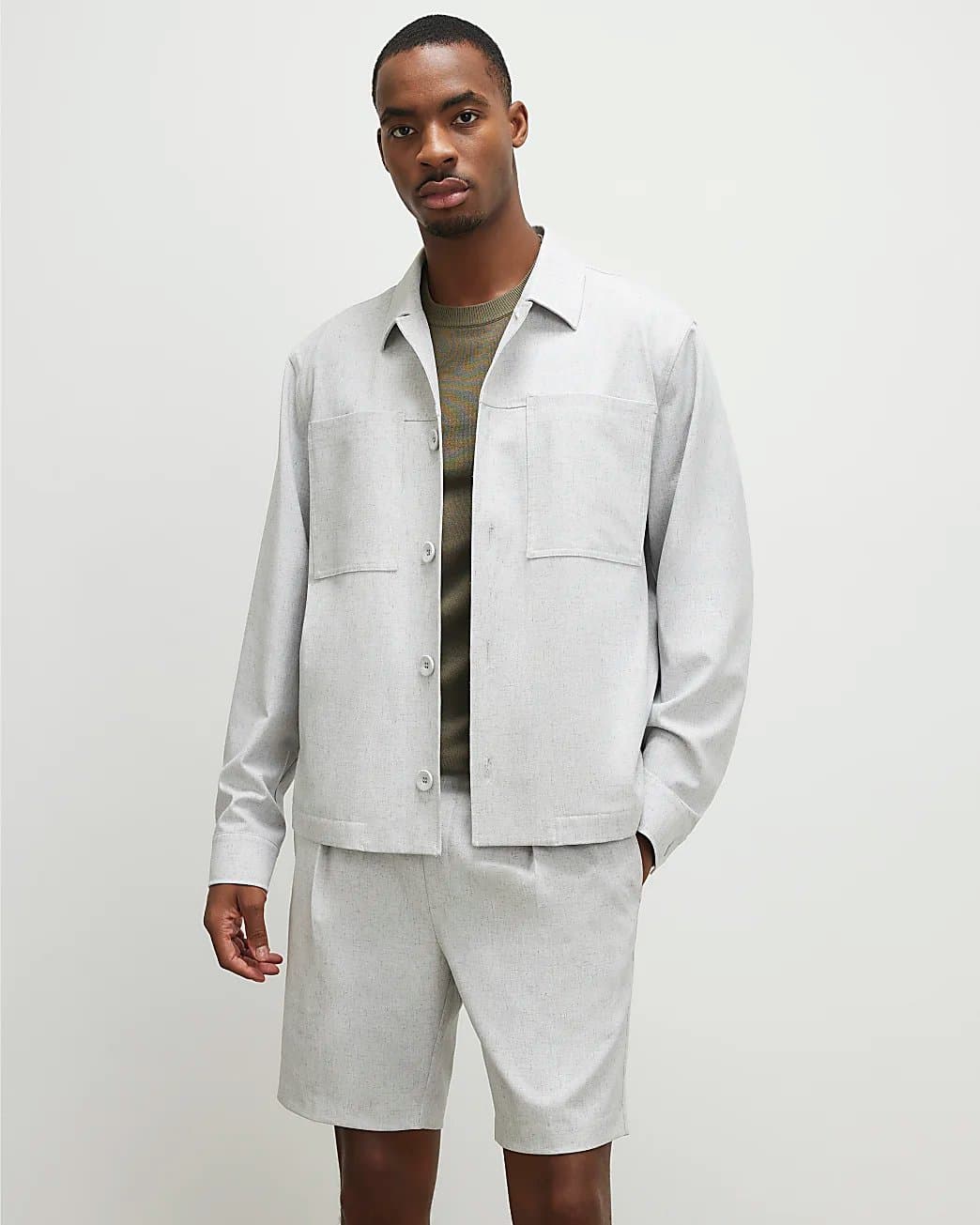 River Island Mens River Island Grey Button Down Shacket
