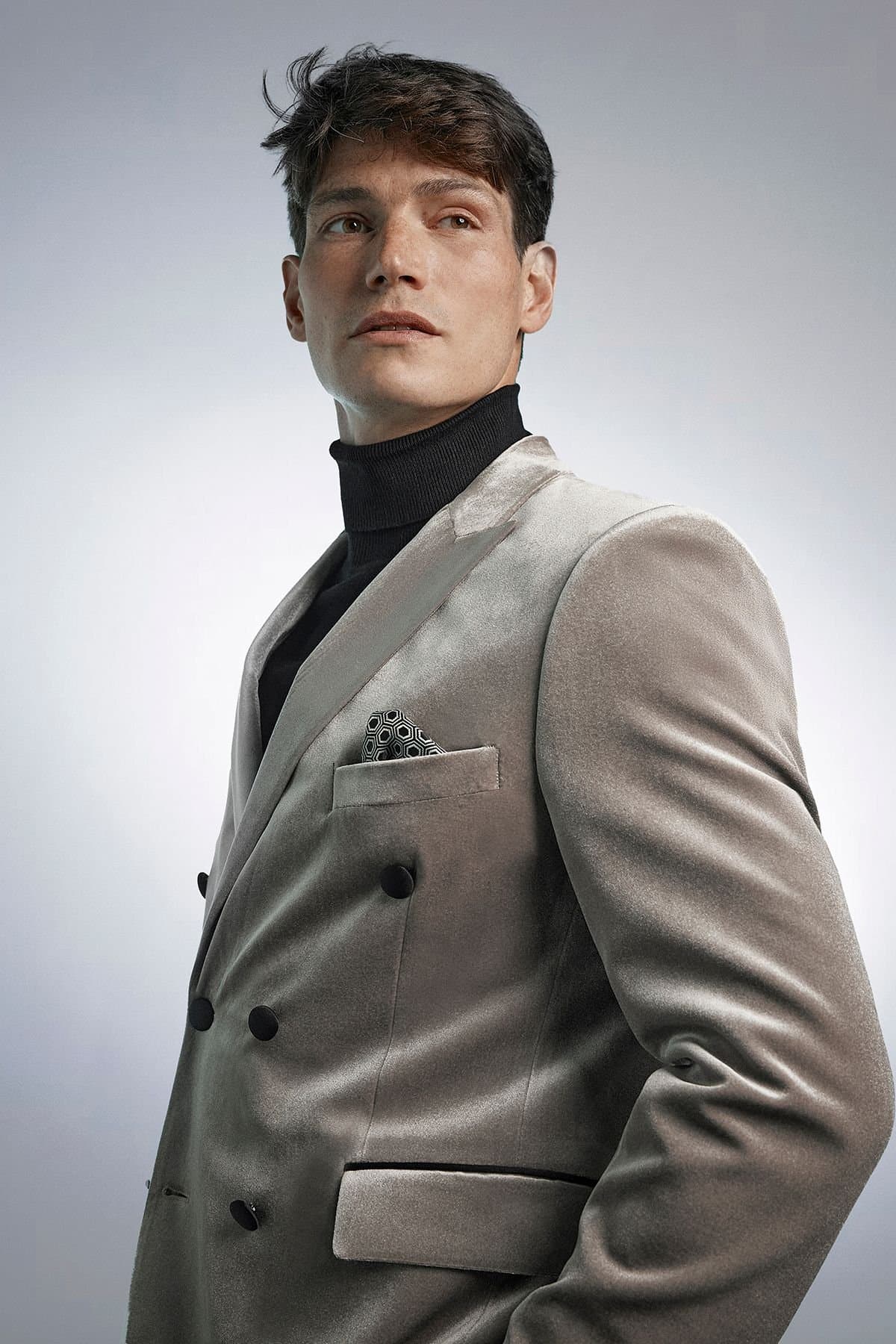 Burton Burton Men's Taupe Velvet Double Breasted Tuxedo Jacket