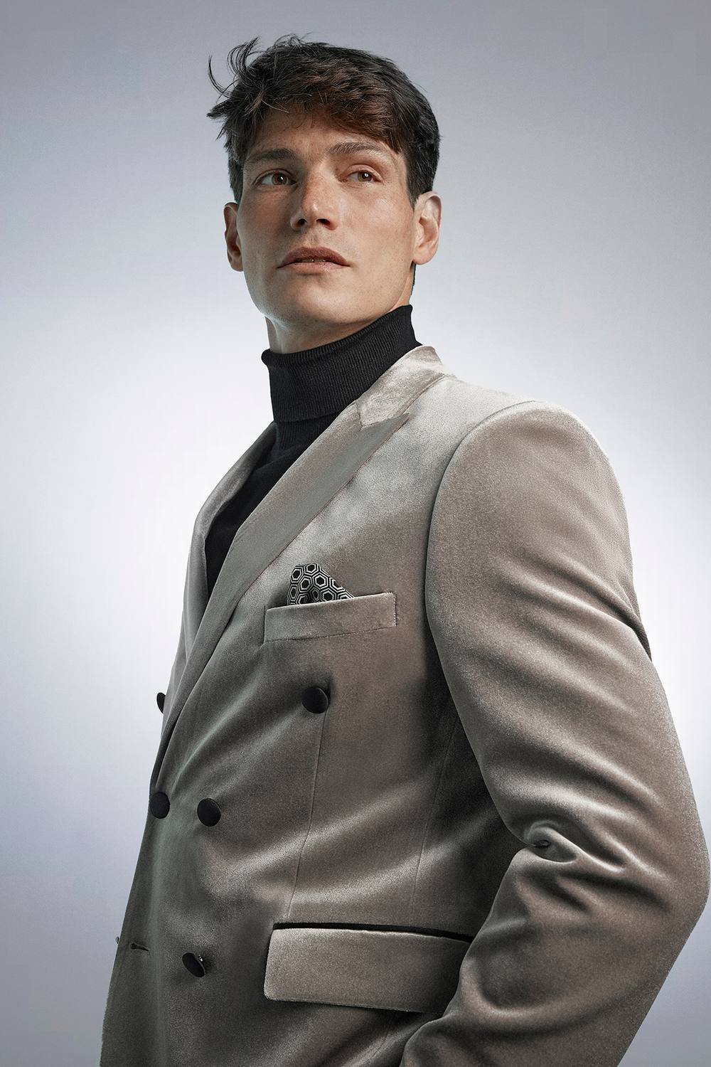 Burton Burton Men's Taupe Velvet Double Breasted Tuxedo Jacket - 2