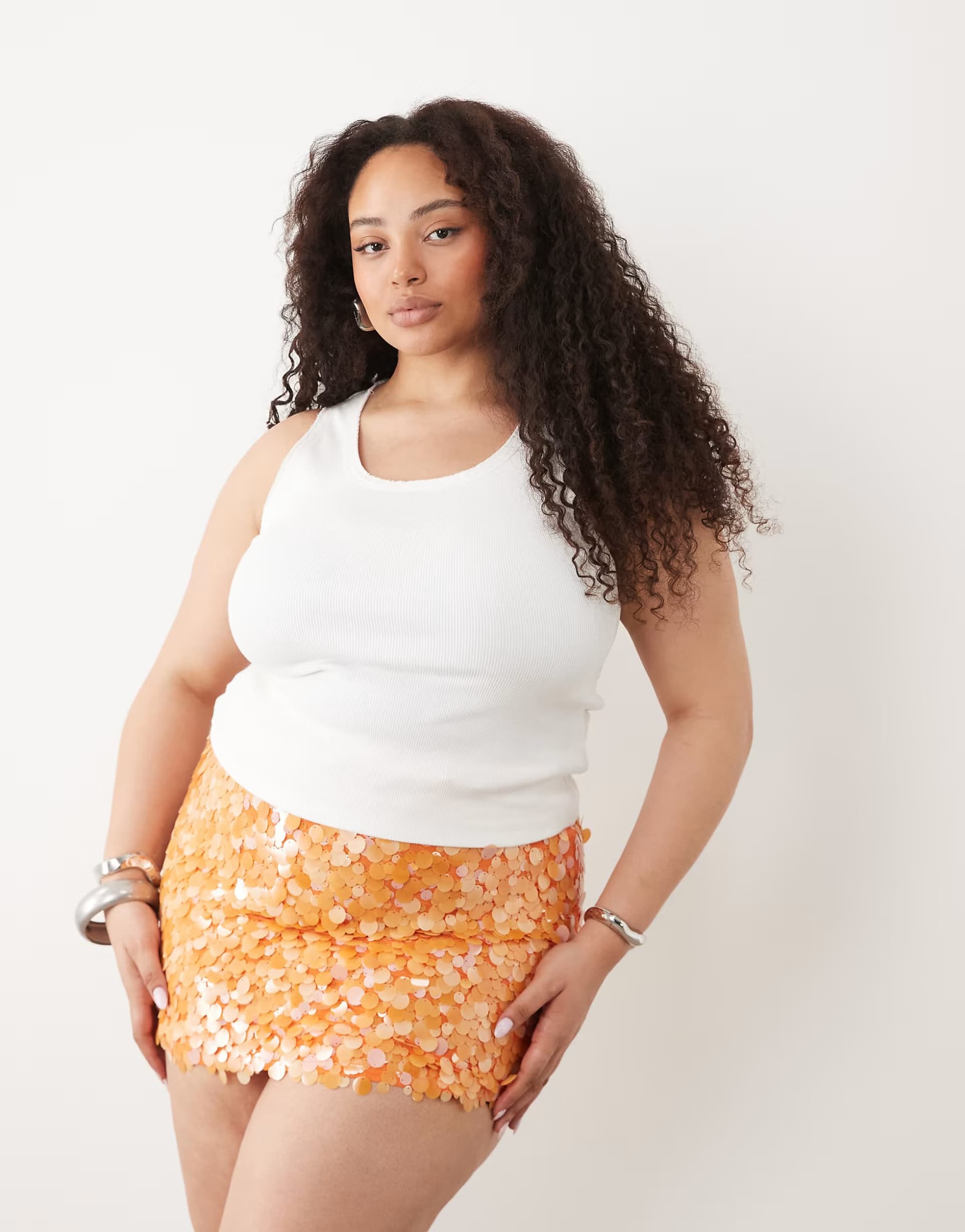 ASOS ASOS DESIGN Curve layered sequin mini skirt in orange