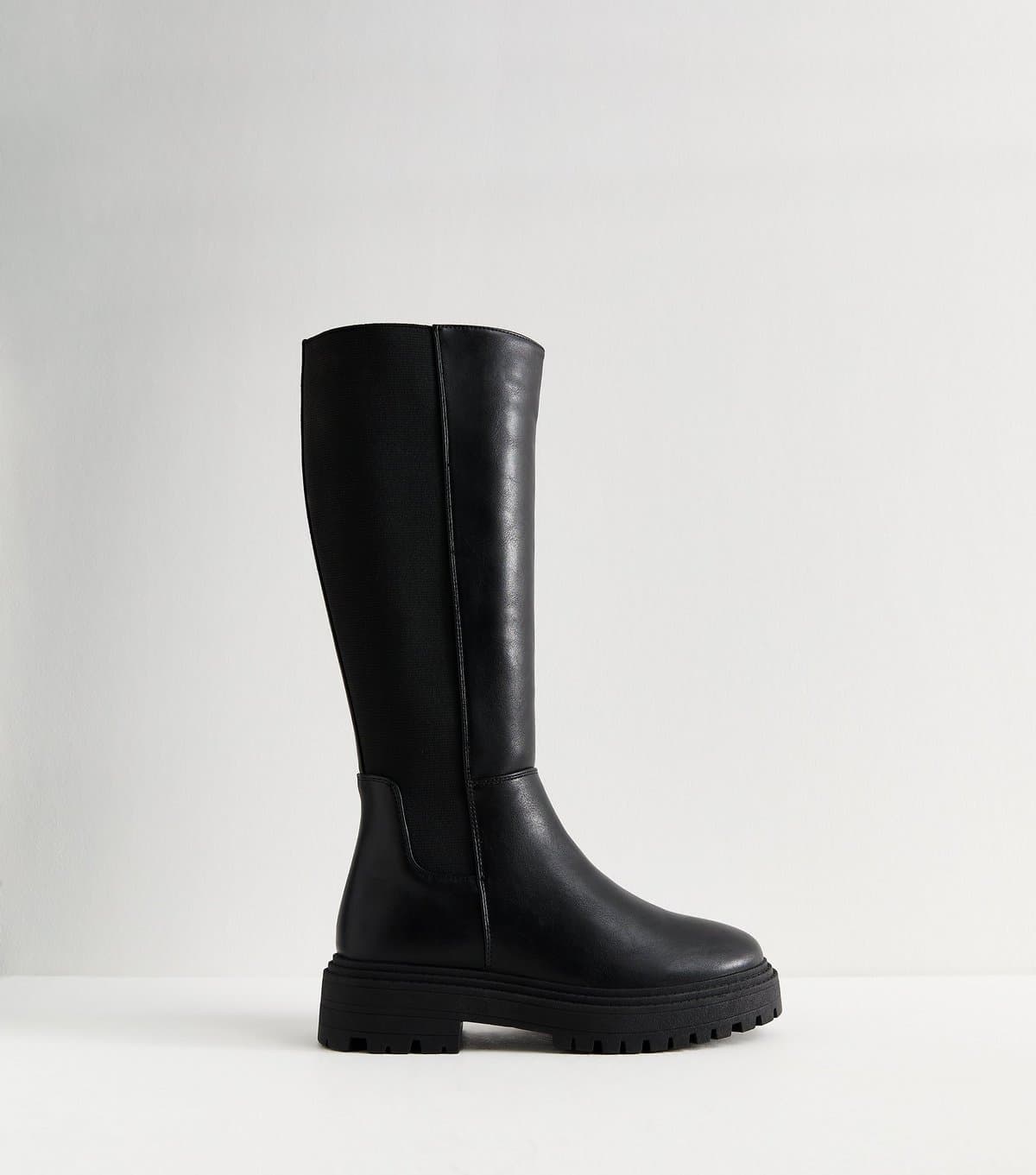 New Look Women's Wide Fit Black Faux Leather Knee High Boots Vegan New Look