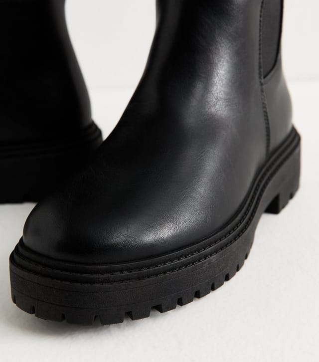 New Look Women's Wide Fit Black Faux Leather Knee High Boots Vegan New Look - 3
