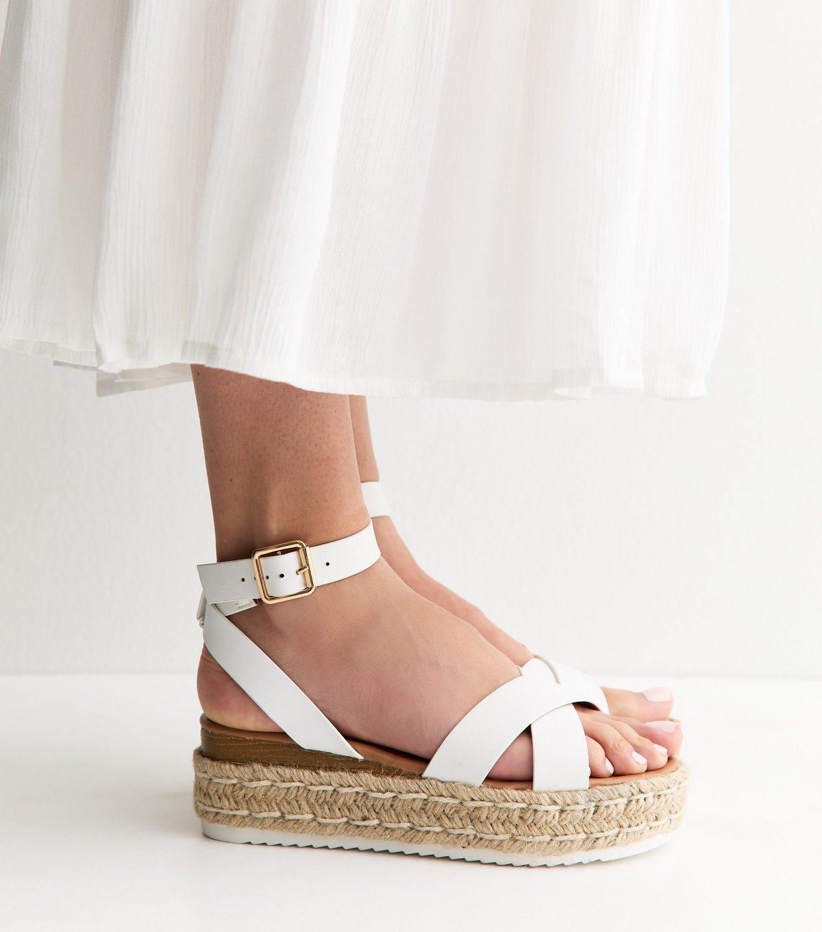 New Look Women's White Faux Leather Espadrille Flatform Sandals Vegan New Look - 2