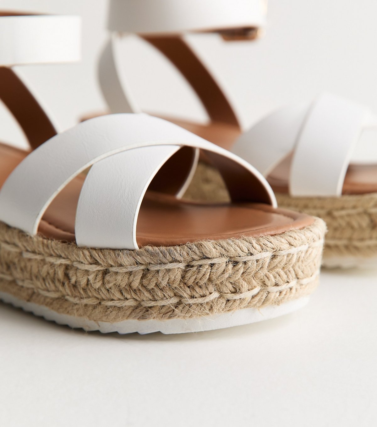 New Look Women's White Faux Leather Espadrille Flatform Sandals Vegan New Look - 3