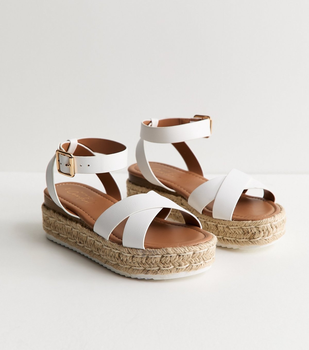 New Look Women's White Faux Leather Espadrille Flatform Sandals Vegan New Look - 4