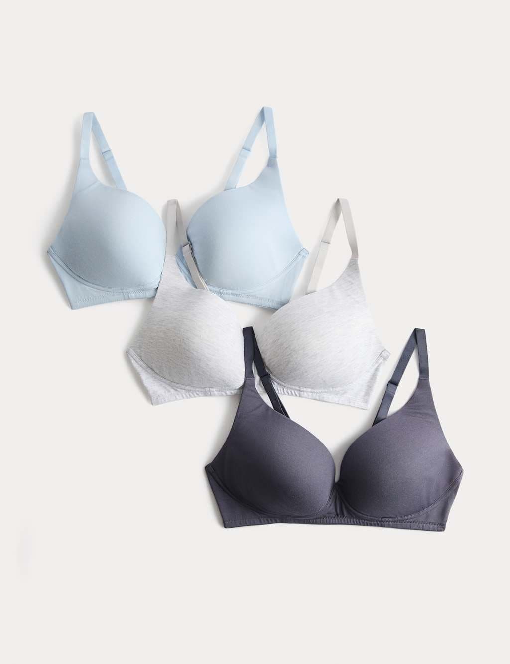 Marks & Spencer M&S 3pk Non Wired Plunge T-Shirt Bras A-E Grey Mix