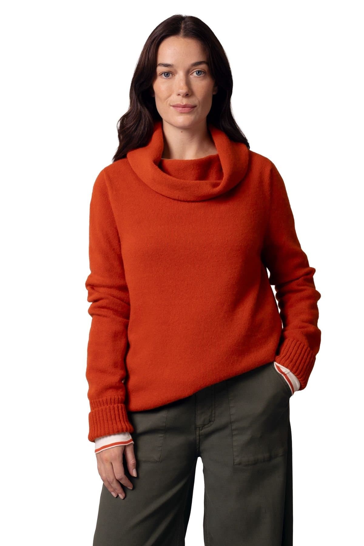 Celtic & Co Celtic & Co Women's British Supersoft Slouchy Cowl Sweater in Tangerine