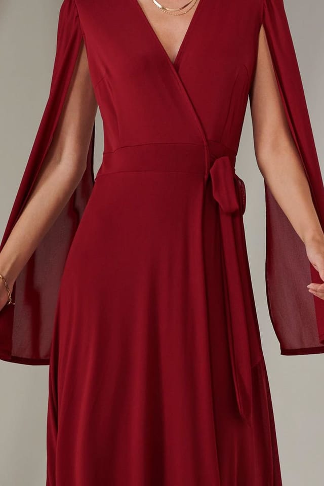 Jolie Moi Jolie Moi Women's Amira Cape Sleeve Wrapped Maxi Dress in Red - 3