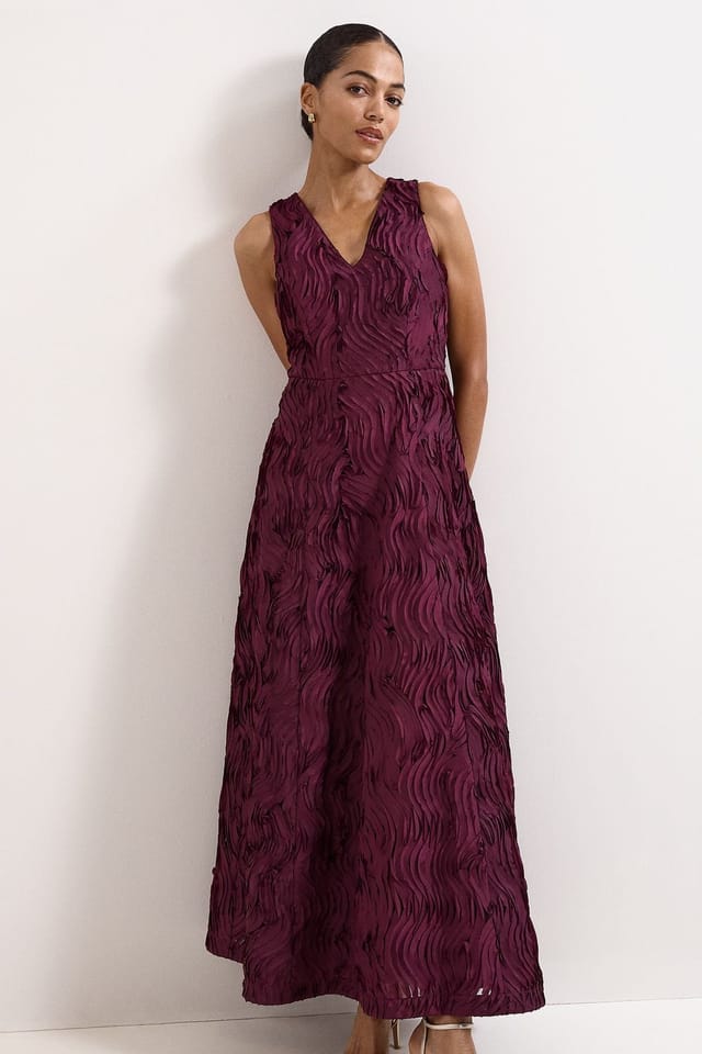 Phase Eight Phase Eight Women's Amanda Textured Wave Maxi Dress in Aubergine - 3