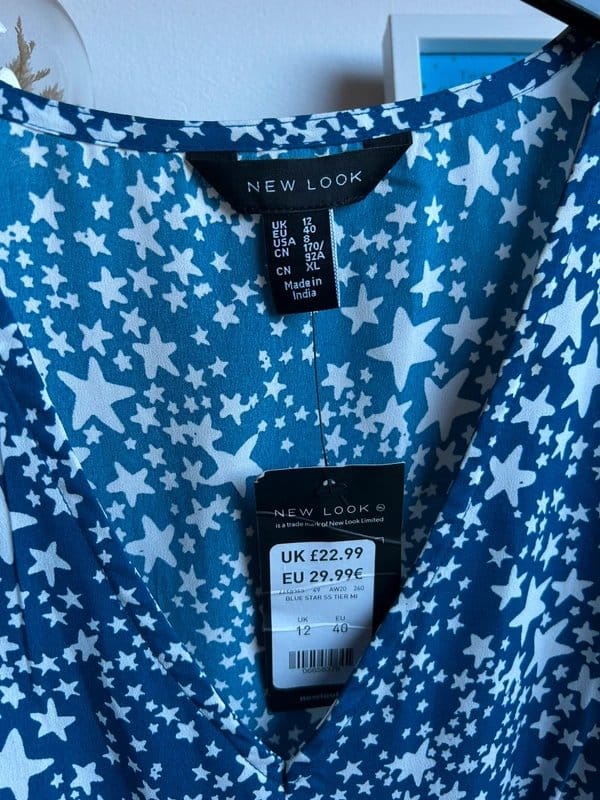 New Look Blue Star Print Midi Dress Size 12
