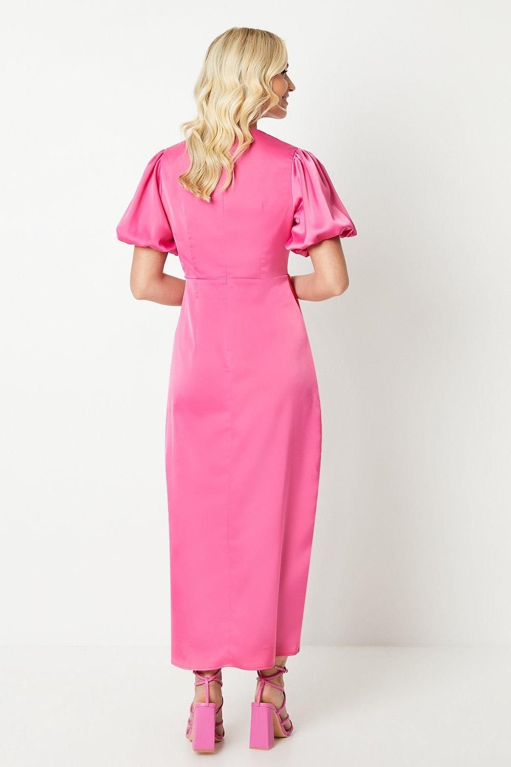 Debut London Debut London Women's by Coast Satin Colour Block Puff Sleeve Dress in Pink - 3