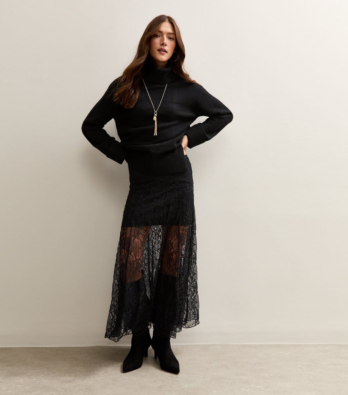 New Look Black Lace Midi Skirt