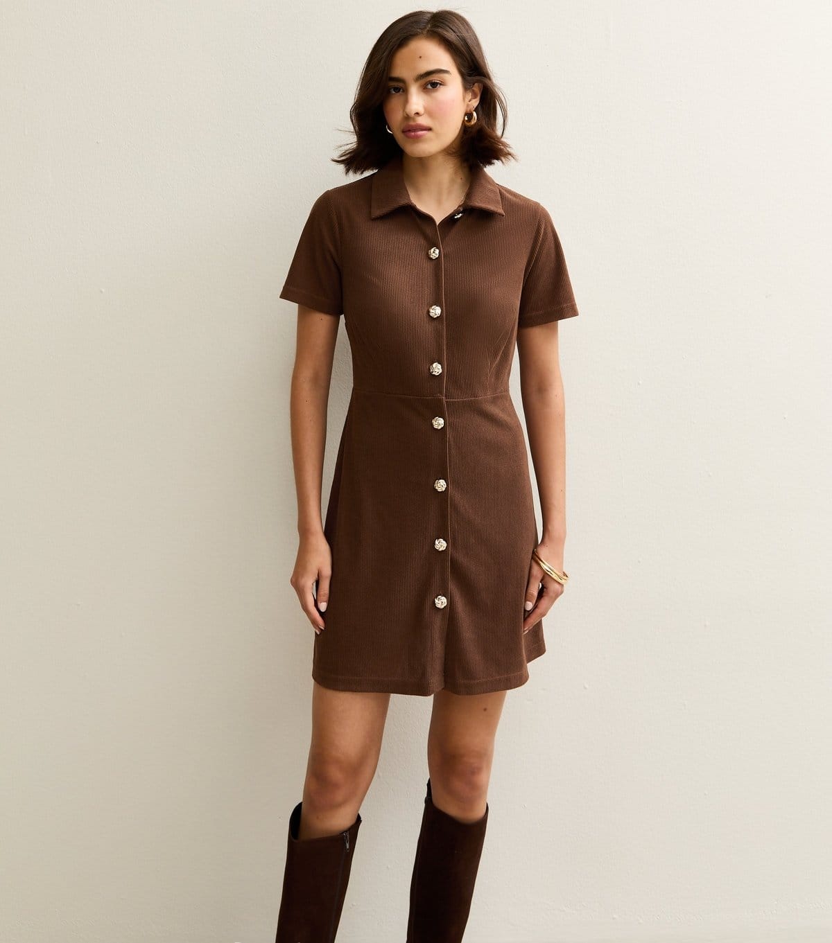 New Look Dark Brown Corduroy Mini Dress