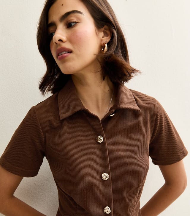 New Look Women's Dark Brown Button Through Corduroy Mini Dress New Look - 2