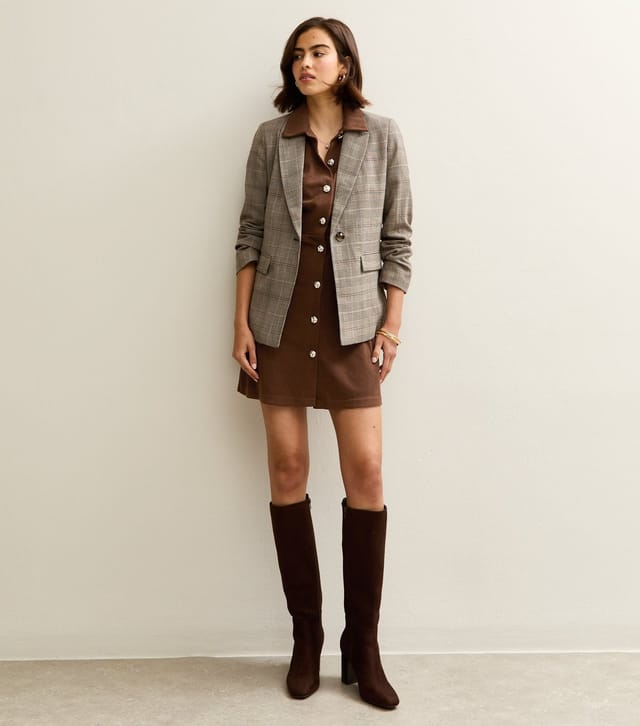 New Look Women's Dark Brown Button Through Corduroy Mini Dress New Look - 3