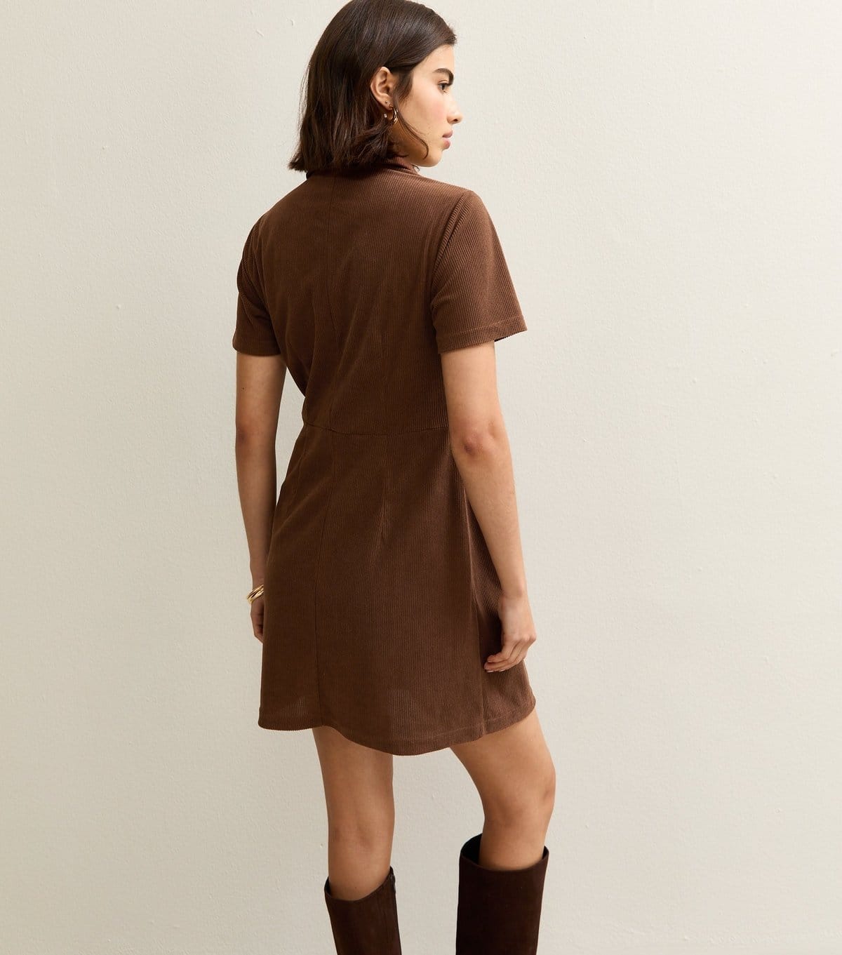 New Look Women's Dark Brown Button Through Corduroy Mini Dress New Look - 4