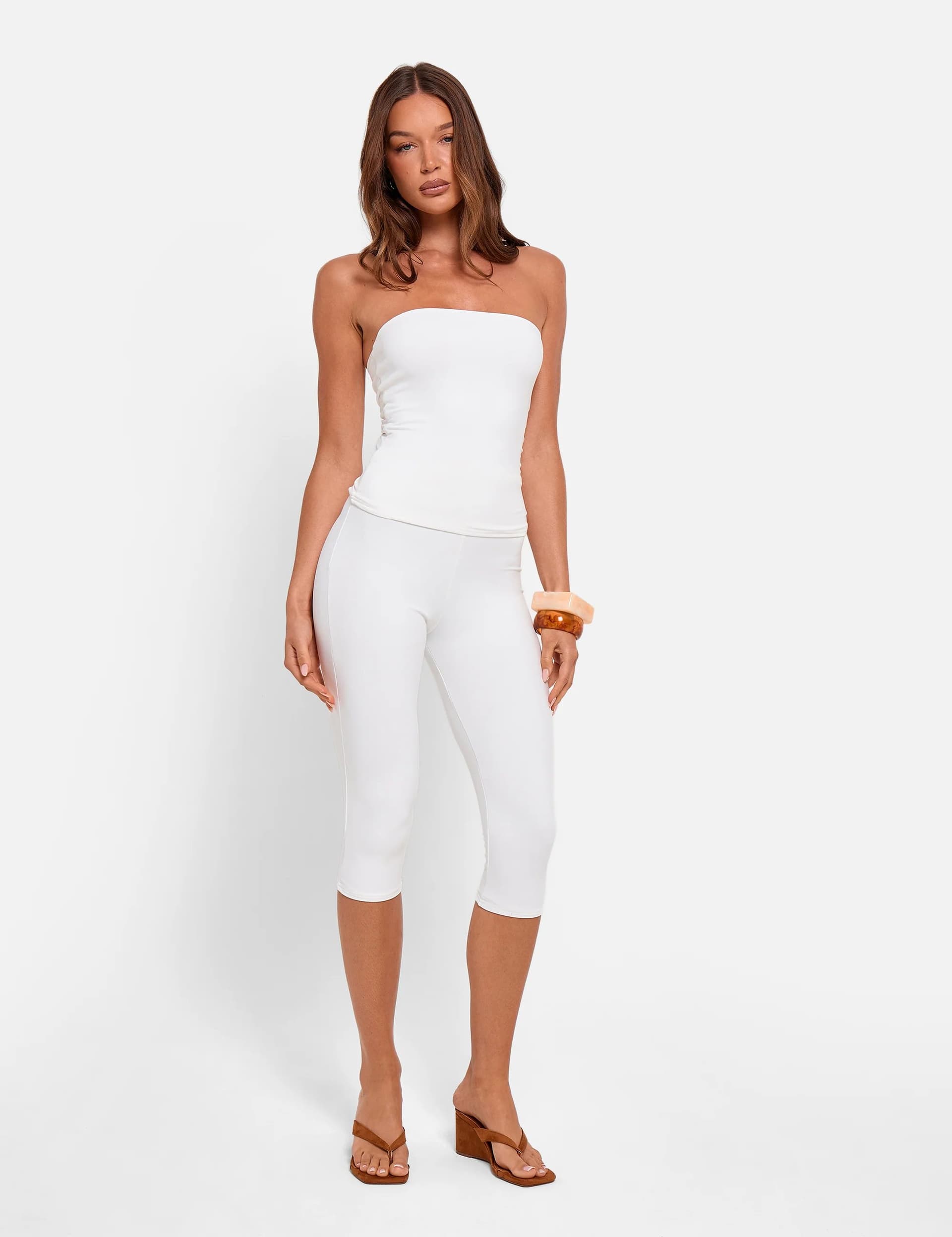 Public Desire High Waist Luxe Slinky Capri Pants White