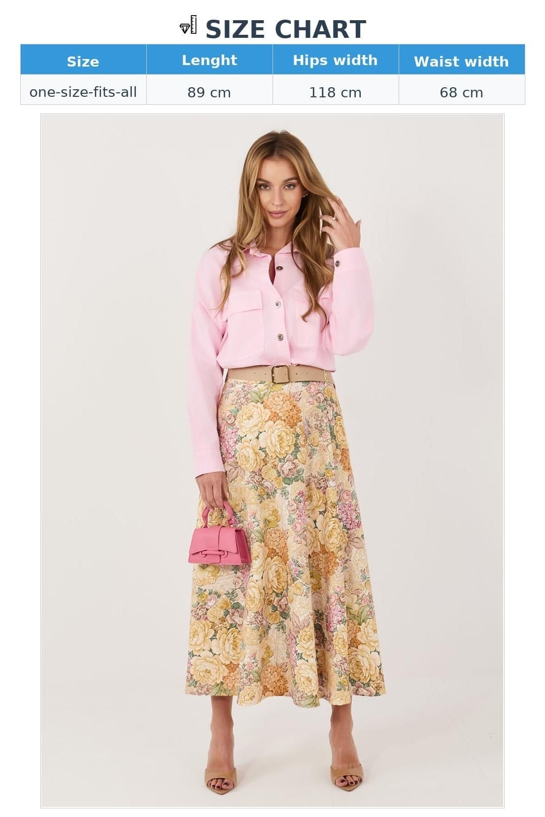 Love Lace Love Lace Women's Floral Print Midi Skirt with Waist Belt in Yellow - 4