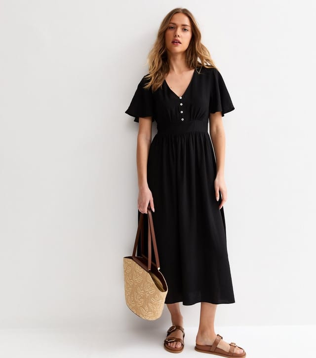 New Look Women's Black Frill Sleeve V Neck Midi Dress New Look - 3