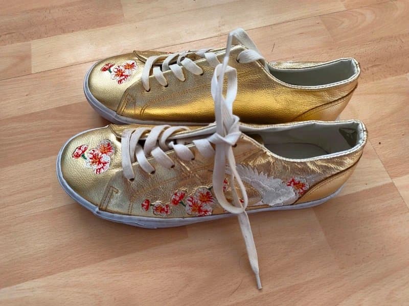 Topshop Metallic Gold Floral Embroided Lace Up Sneakers Topshop Size UK 9