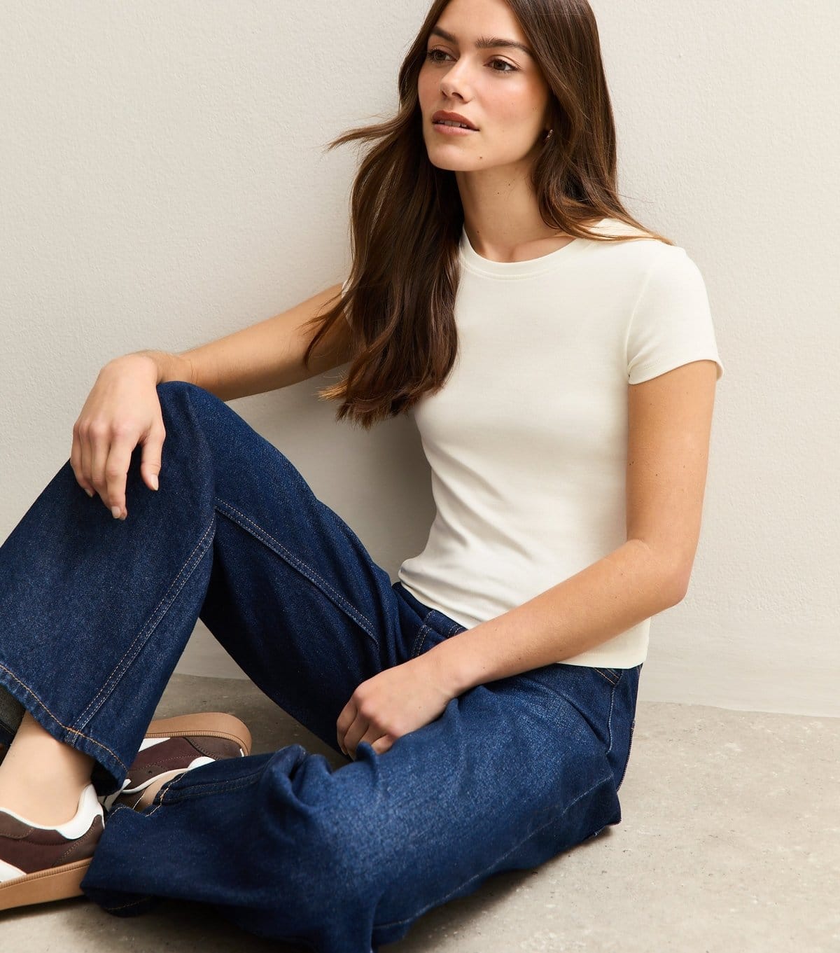 New Look Women's Petite Cream Ribbed Baby Tee New Look - 1