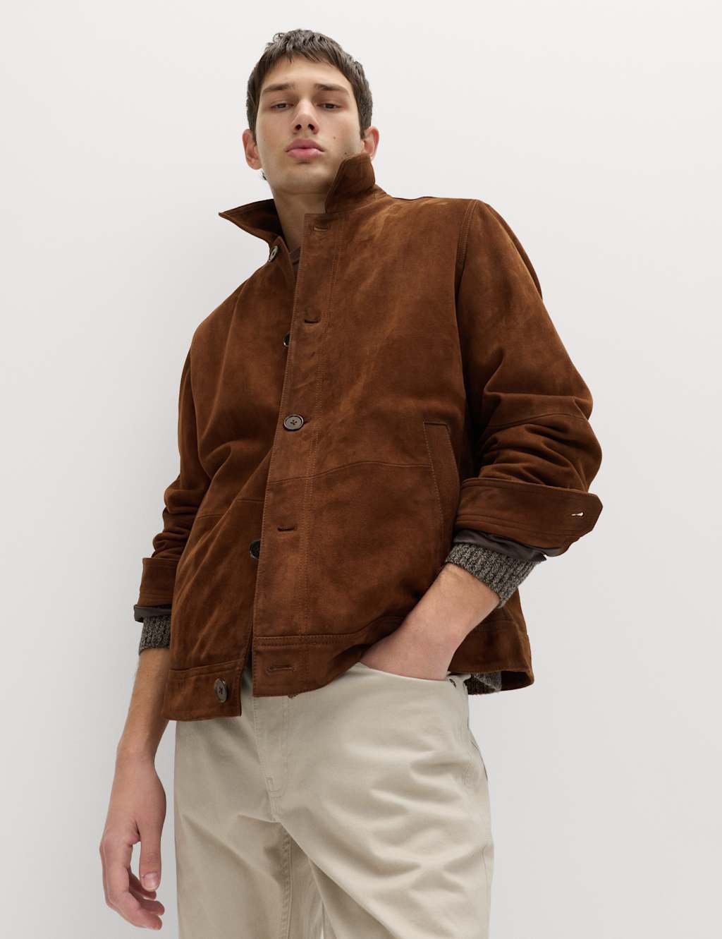 Marks & Spencer M&S Burnished Suede Chore Jacket Brown - 3