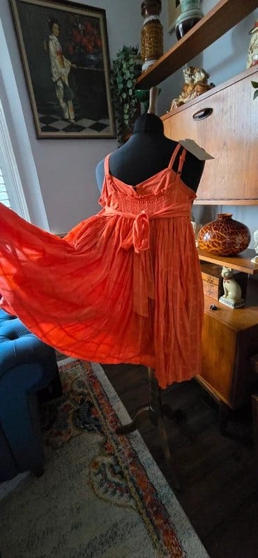 Topshop Orange Cotton Check Babydoll Mini Dress