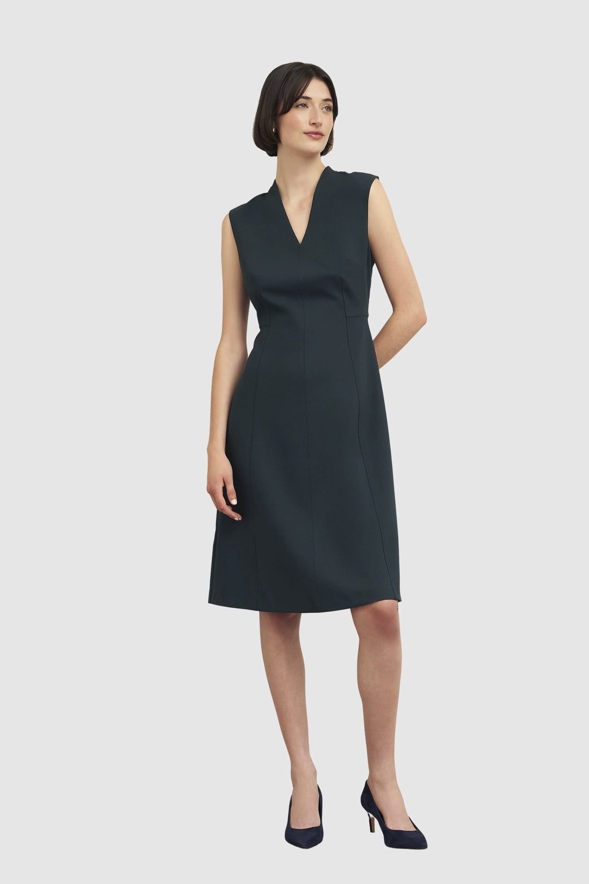 Hobbs London Bottle Green V-Neck A-Line Dress