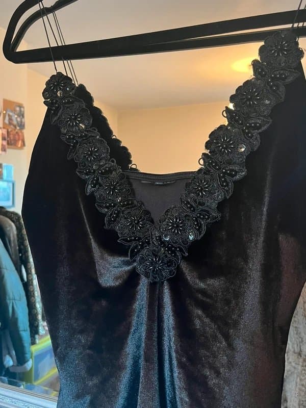 Topshop Embellished velvet bodysuit