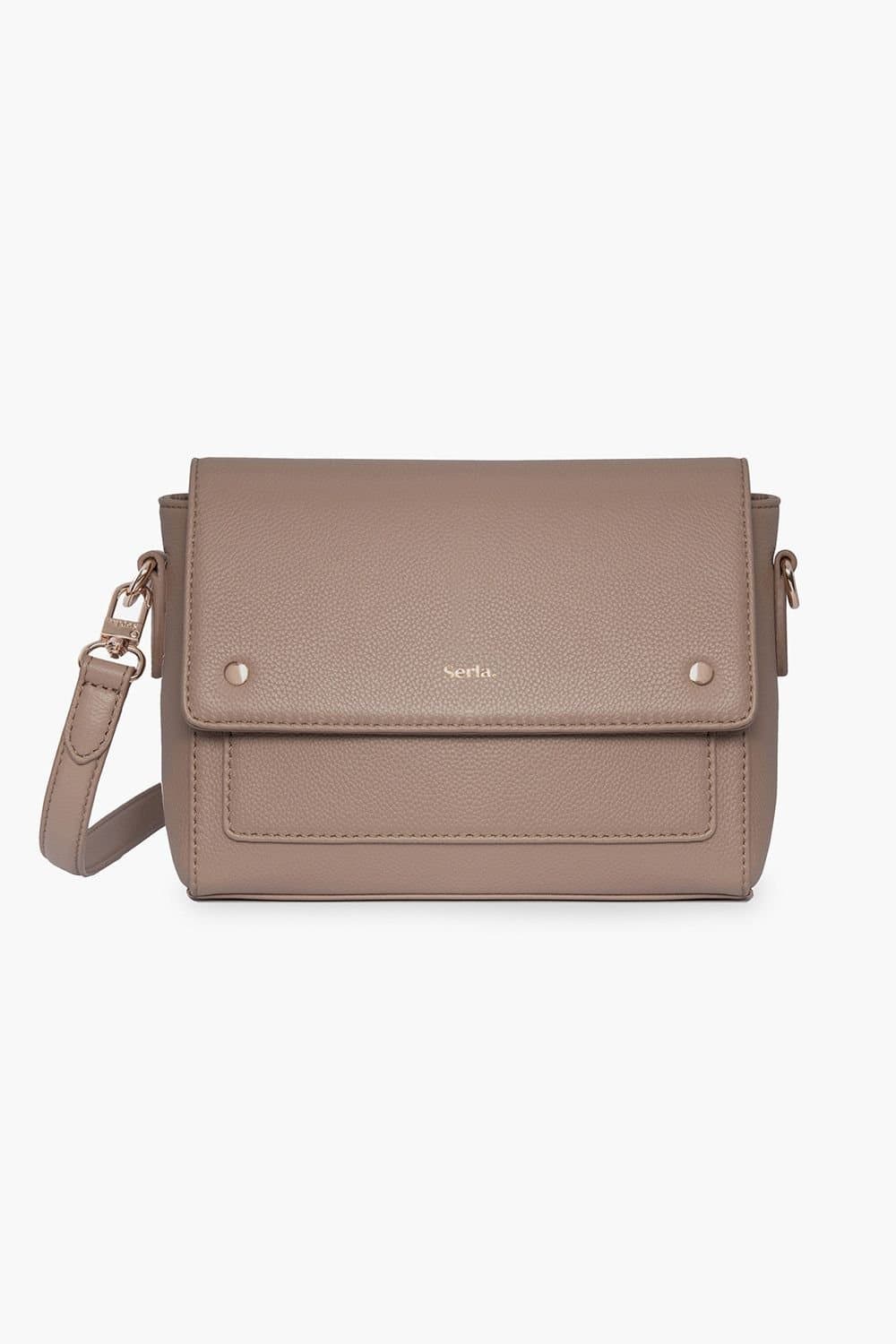 Serla Serla Taupe Real Leather Crossbody Bag