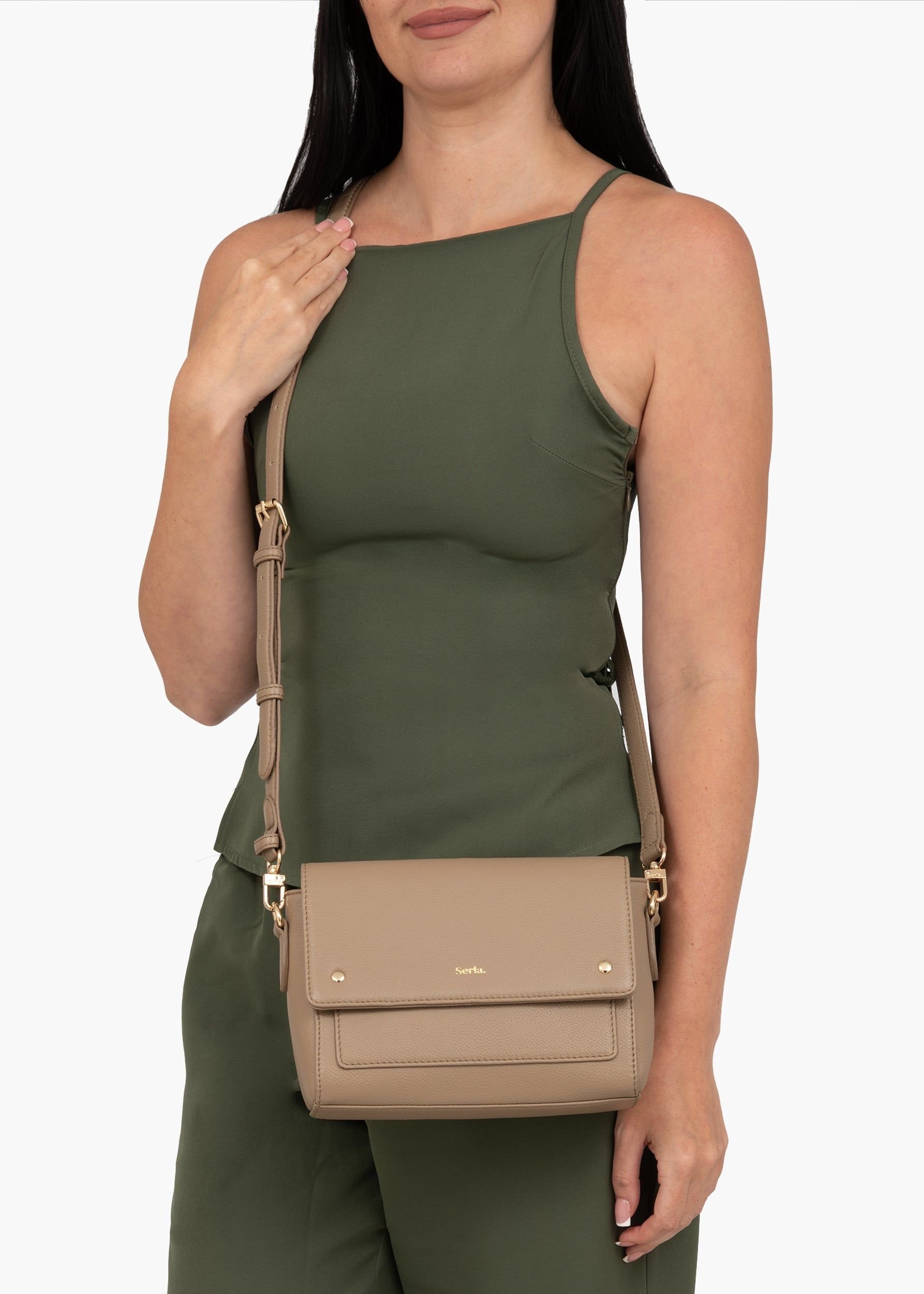 Serla Serla Women's Victoria Real Leather Crossbody Bag in Taupe - 2