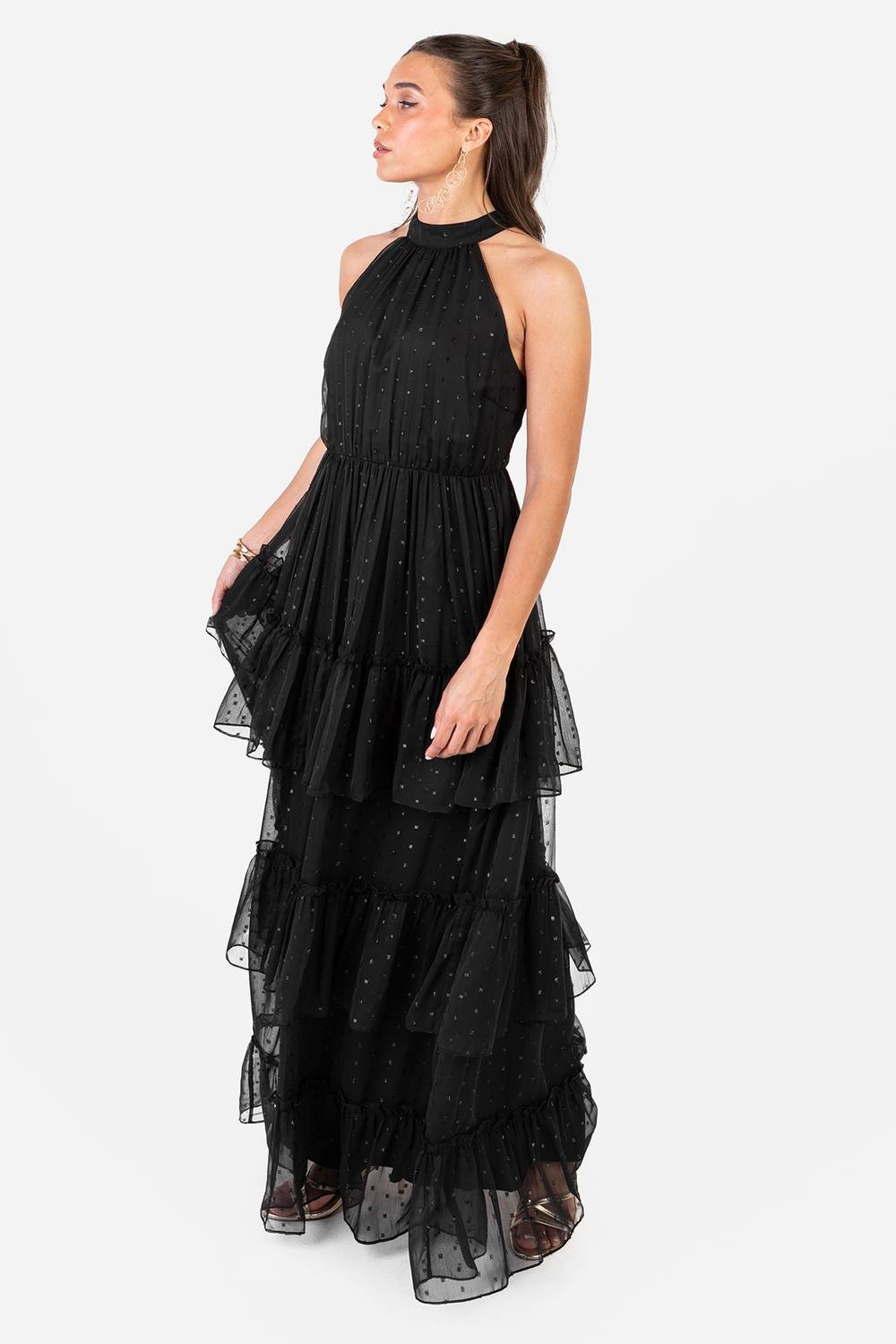 Anaya with Love Anaya with Love Women's Halter Neck Tiered Maxi Dress in Black - 2